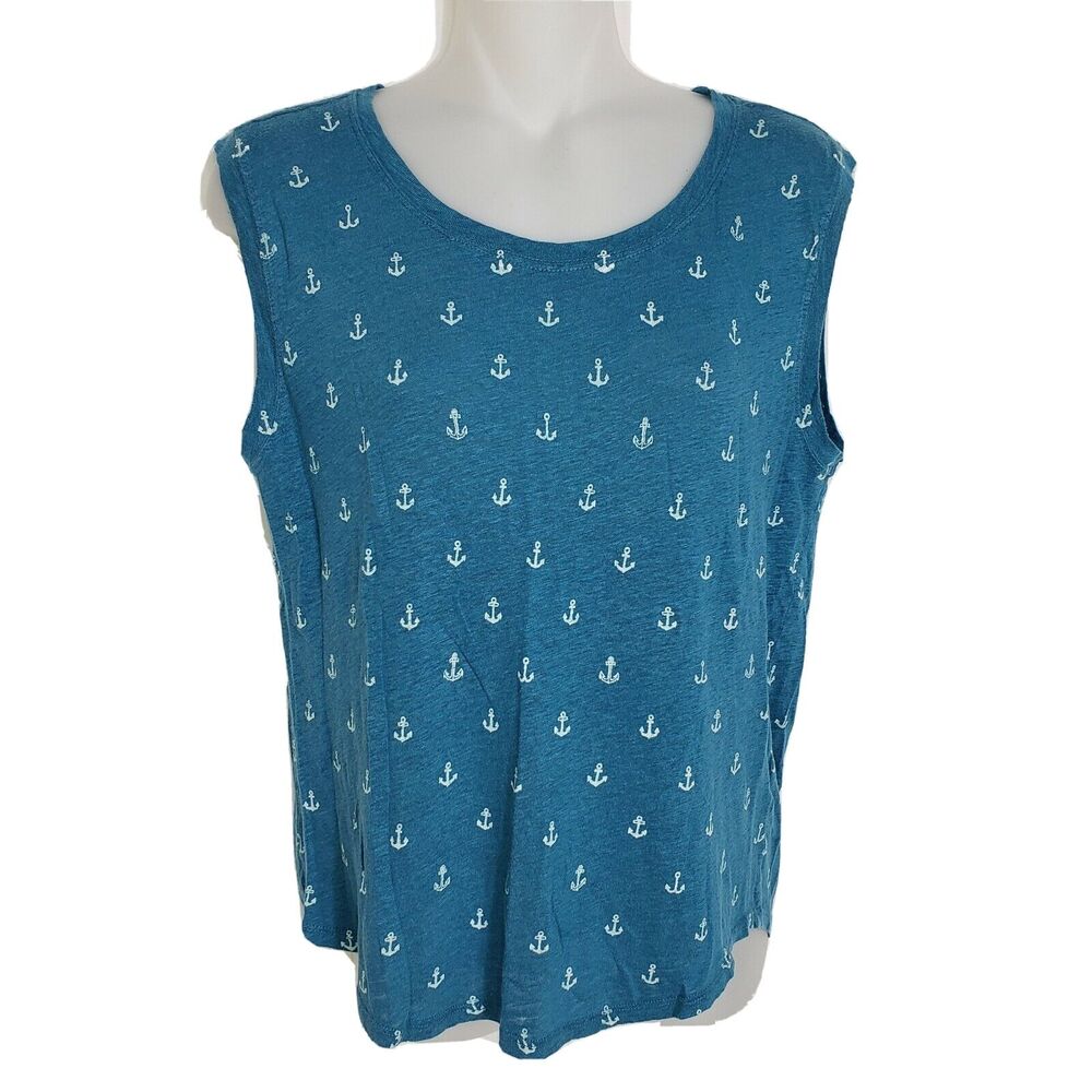 J. Crew Womens Tank Top Size XS 100% Linen Anchor Tank Top Teal Sleeveless A8409